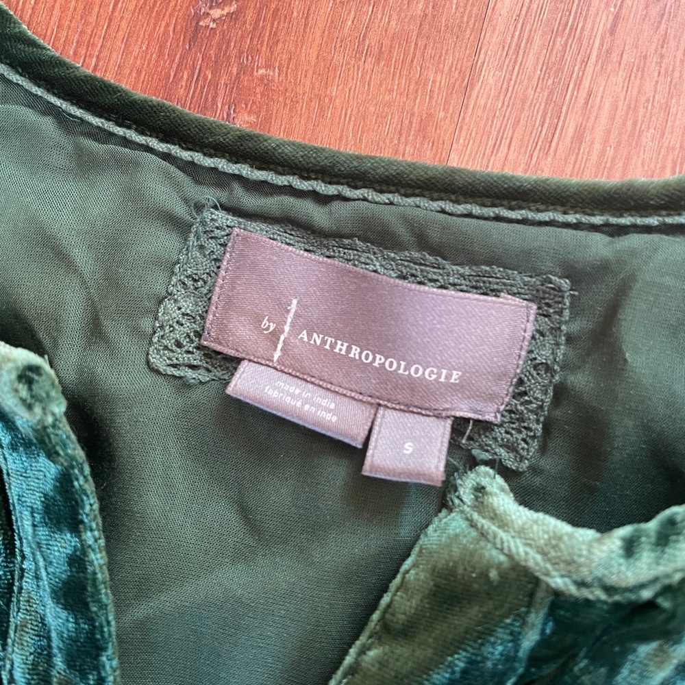Anthropologie Somerset Velvet Tiered Maxi Dress Small Green Whimsical V Neck - Picture 5 of 9